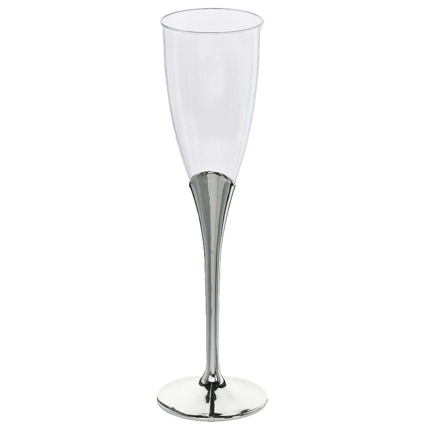 6 - Pack Plastic Champagne Flutes Clear/Silver - Stylish Disposable Glasses for Toasts 5oz - Linen Luxes