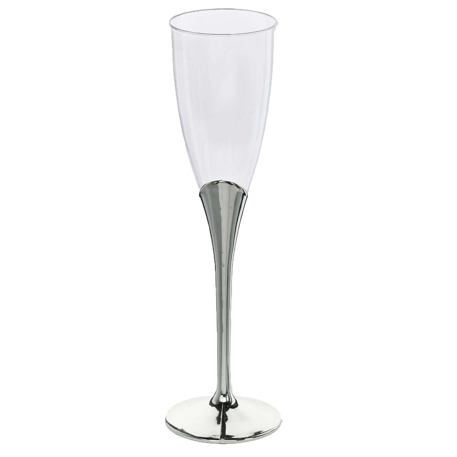 6 - Pack Plastic Champagne Flutes Clear/Silver - Stylish Disposable Glasses for Toasts 5oz - Linen Luxes