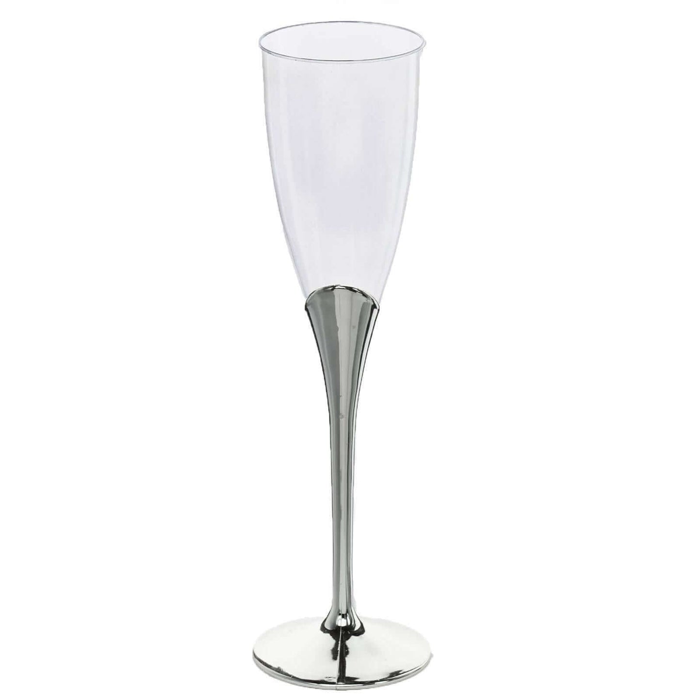 6 - Pack Plastic Champagne Flutes Clear/Silver - Stylish Disposable Glasses for Toasts 5oz - Linen Luxes