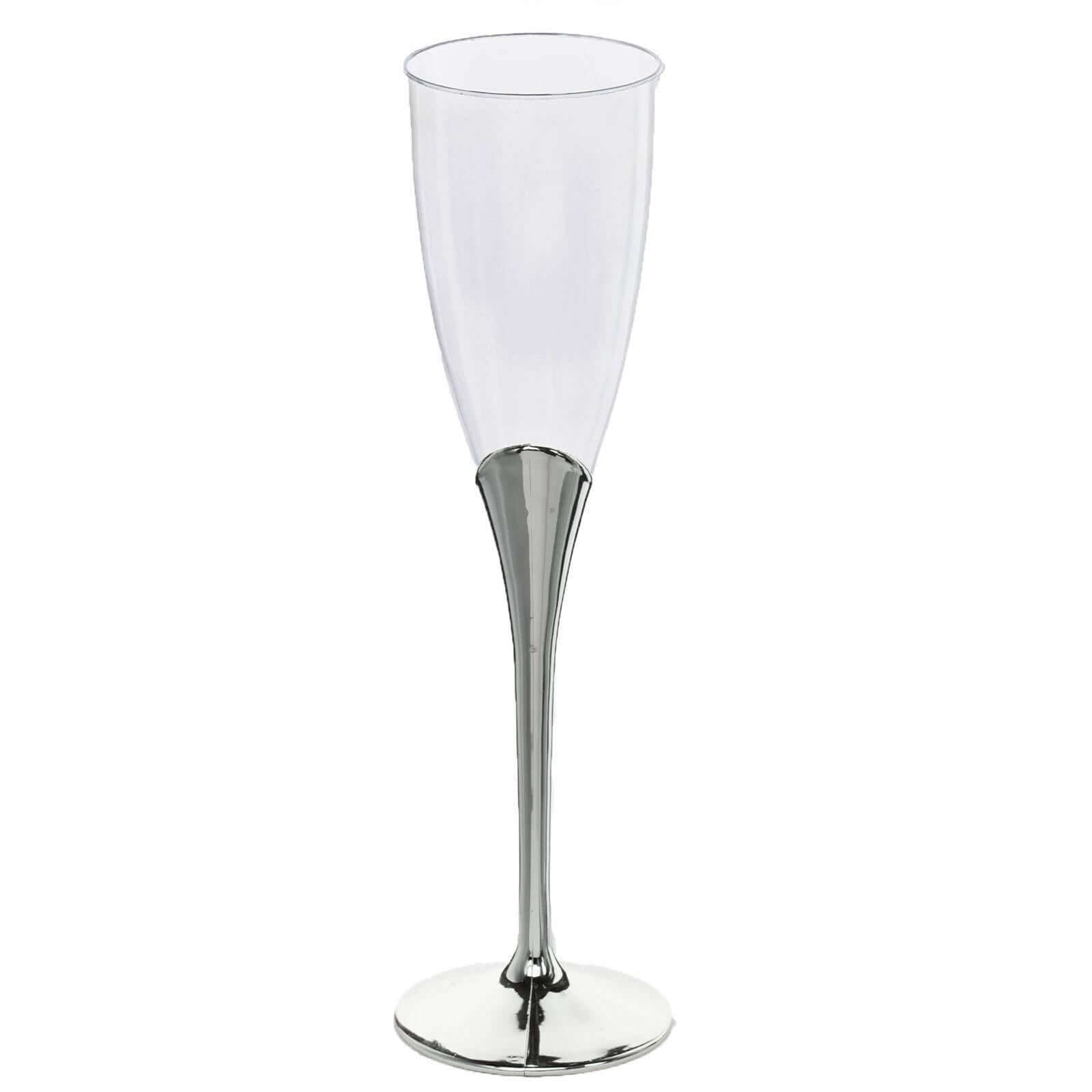6 - Pack Plastic Champagne Flutes Clear/Silver - Stylish Disposable Glasses for Toasts 5oz - Linen Luxes