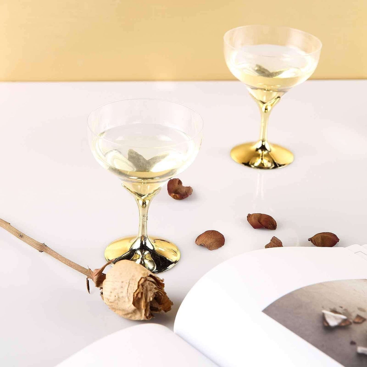 6 - Pack Plastic Champagne Glasses Gold Hard Material - Durable Disposable Goblets for Wine 5oz - Linen Luxes