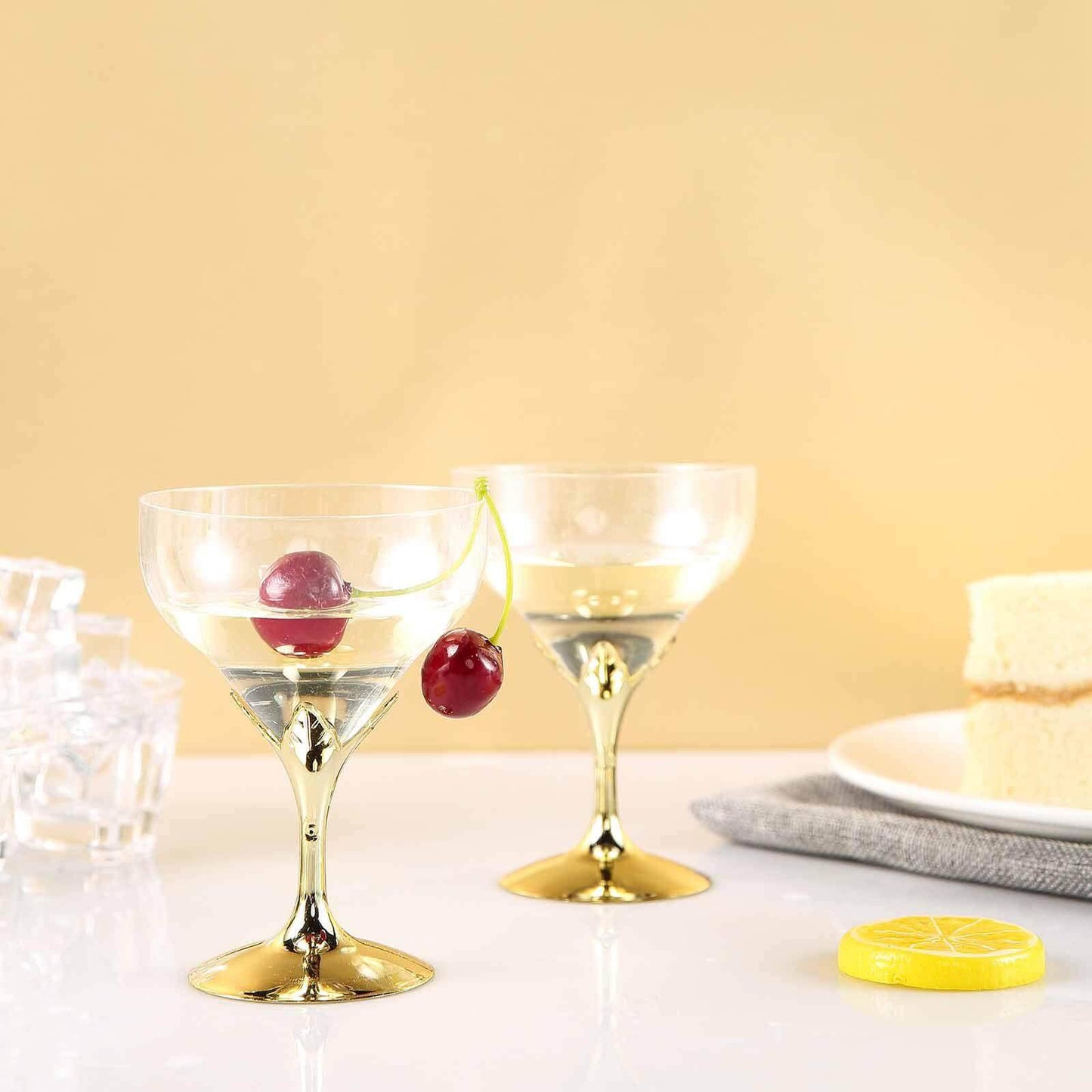 6 - Pack Plastic Champagne Glasses Gold Hard Material - Durable Disposable Goblets for Wine 5oz - Linen Luxes