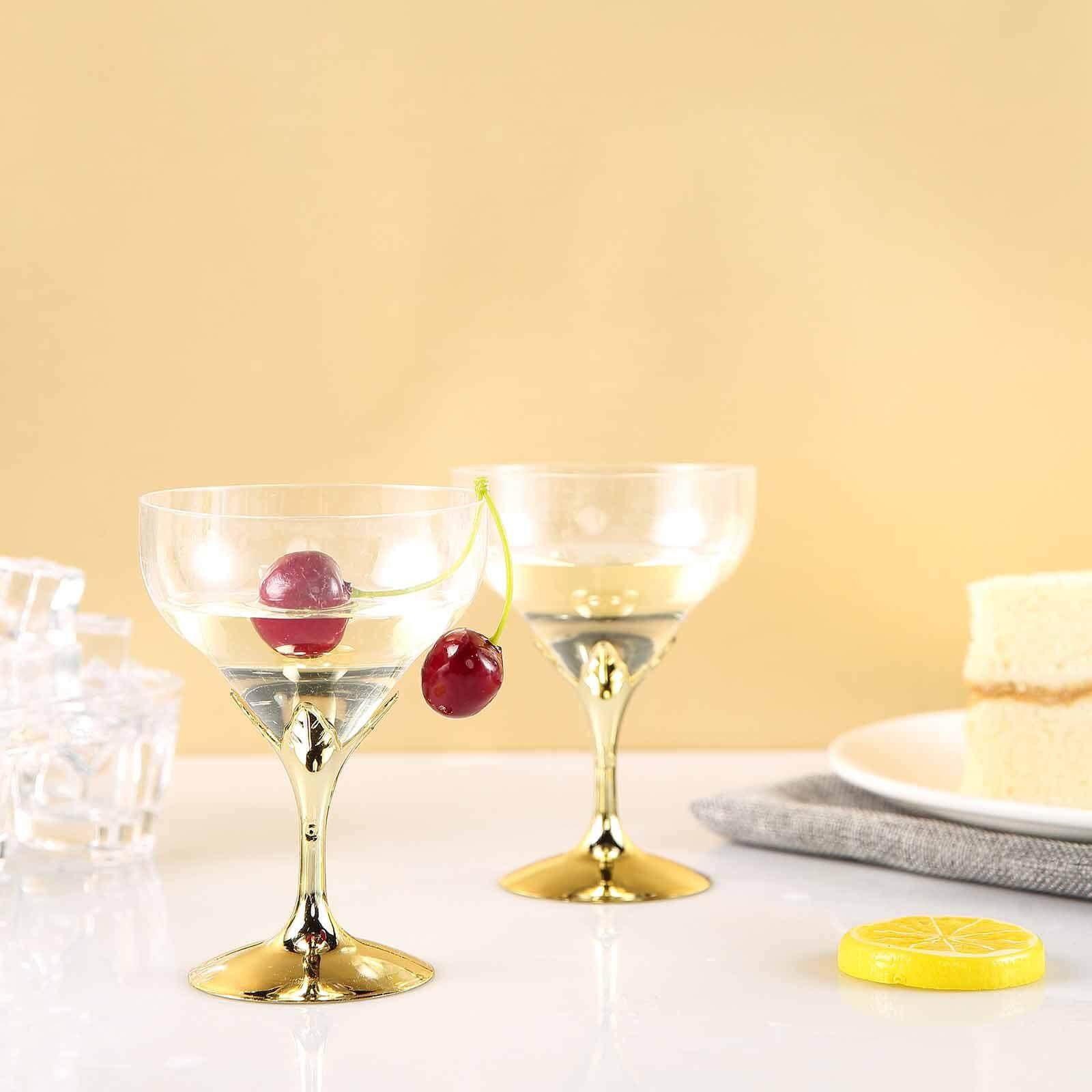 6 - Pack Plastic Champagne Glasses Gold Hard Material - Durable Disposable Goblets for Wine 5oz - Linen Luxes