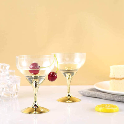 6 - Pack Plastic Champagne Glasses Gold Hard Material - Durable Disposable Goblets for Wine 5oz - Linen Luxes
