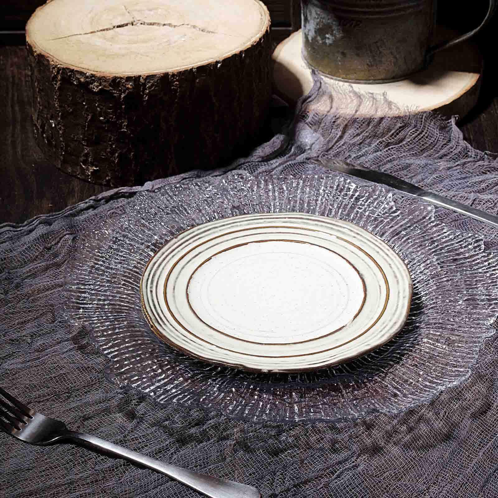 6 - Pack Plastic Round Charger Plates 13" in Clear with Reef Design, Decorative Dinner Party Serving Plates - Linen Luxes