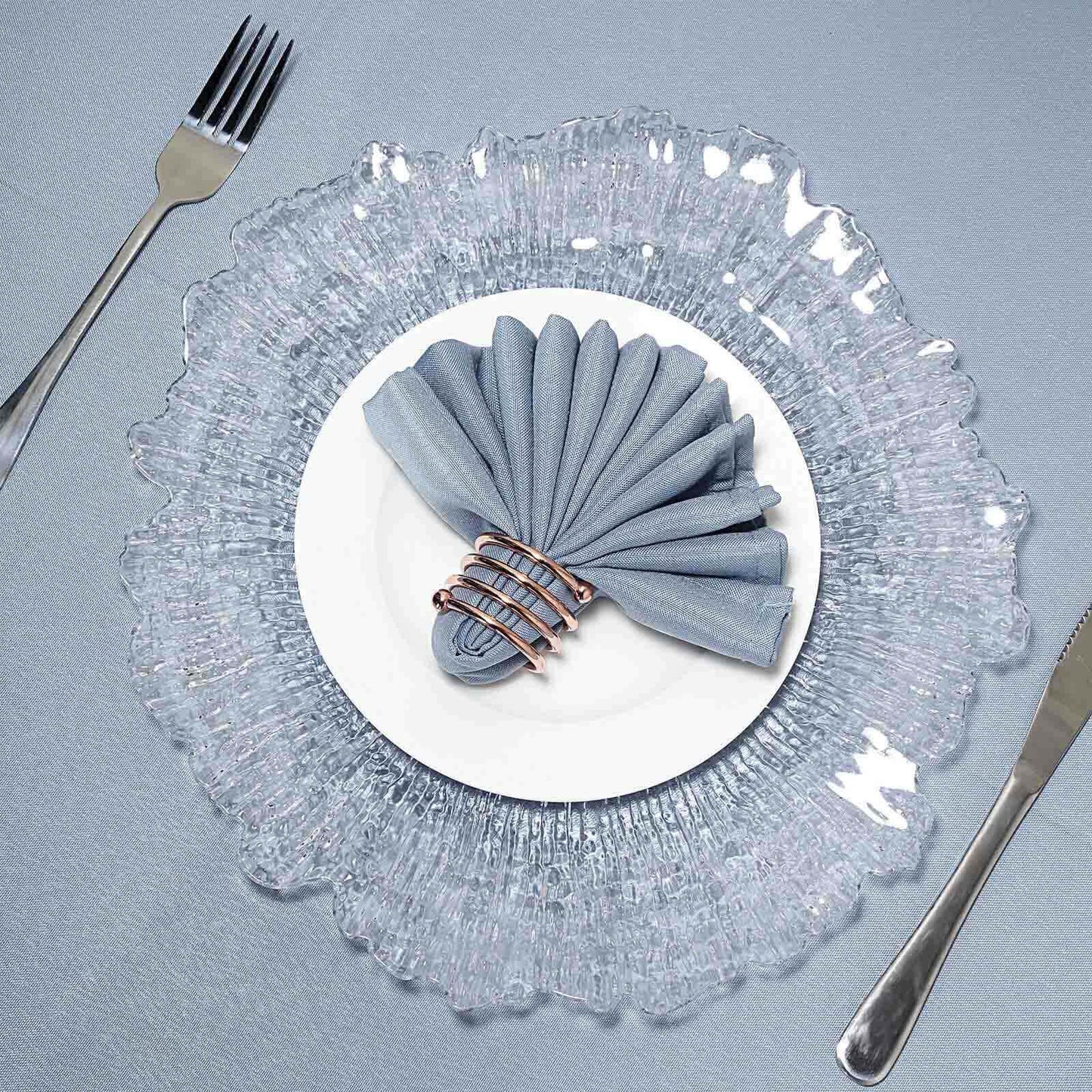 6 - Pack Plastic Round Charger Plates 13" in Clear with Reef Design, Decorative Dinner Party Serving Plates - Linen Luxes