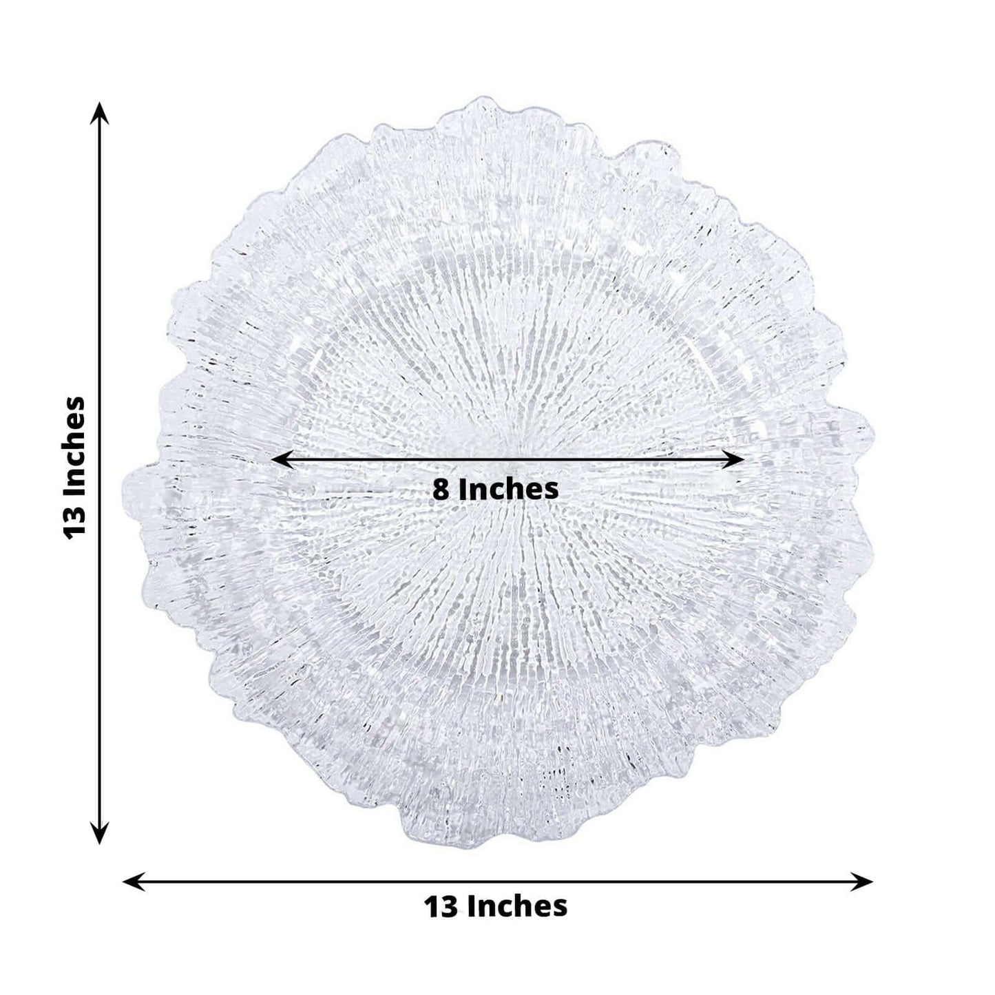 6 - Pack Plastic Round Charger Plates 13" in Clear with Reef Design, Decorative Dinner Party Serving Plates - Linen Luxes