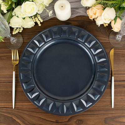 6-Pack Plastic Round Charger Plates 13" in Navy Blue with Bejeweled Rim, Luxe Decorative Dinner Party Charger Tableware
