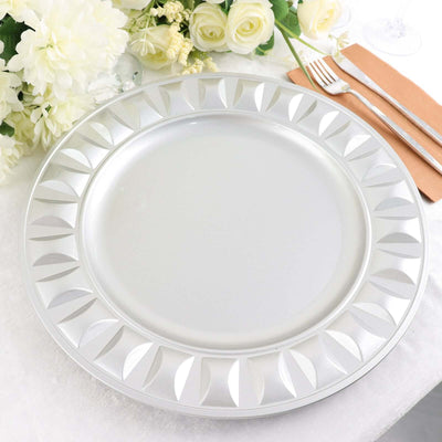 6-Pack Plastic Round Charger Plates 13" in Silver with Bejeweled Rim, Luxe Decorative Dinner Party Charger Tableware