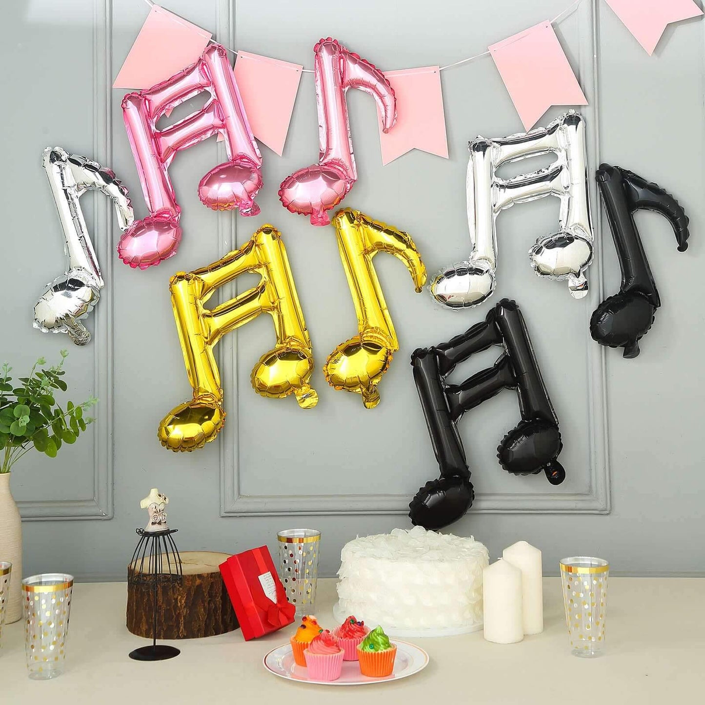 6 Pack Rose Gold Single and Double Music Note Mylar Foil Balloons - Linen Luxes