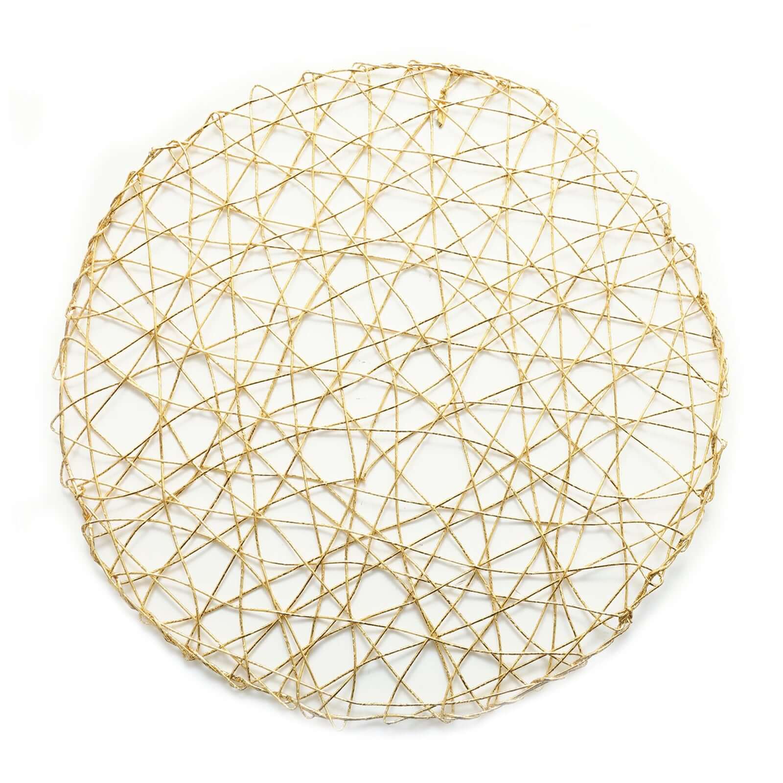 6 - Pack Table Placemats Woven Fiber Design Gold Round - Disposable Mats for Dining and Events 15" - Linen Luxes