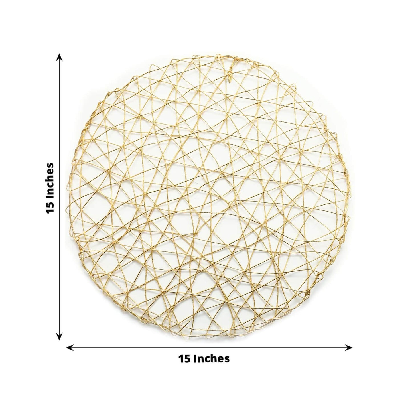 6 - Pack Table Placemats Woven Fiber Design Gold Round - Disposable Mats for Dining and Events 15" - Linen Luxes