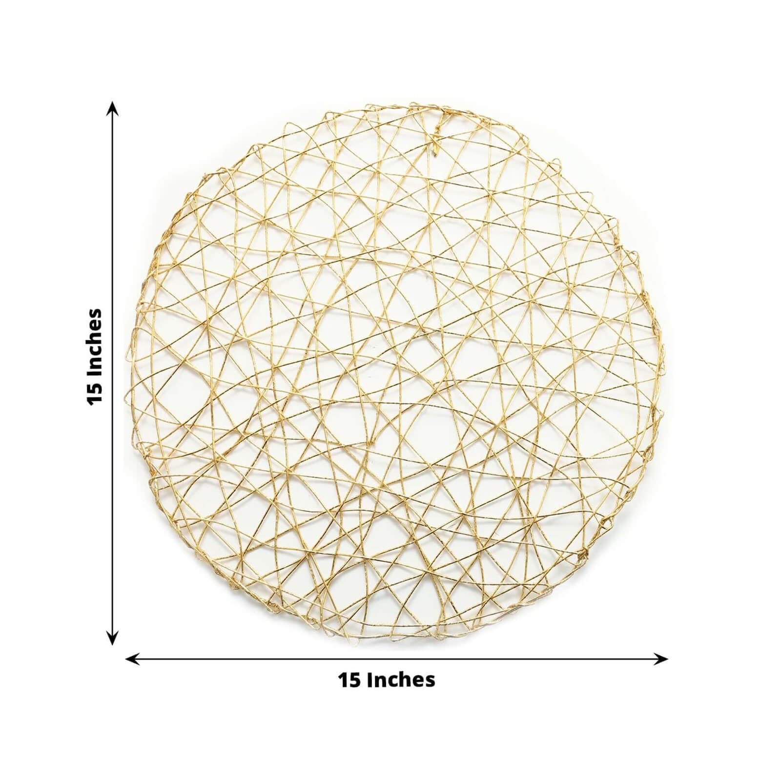 6 - Pack Table Placemats Woven Fiber Design Gold Round - Disposable Mats for Dining and Events 15" - Linen Luxes
