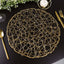 6 - Pack Table Placemats Woven Fiber Design Gold Round - Disposable Mats for Dining and Events 15" - Linen Luxes
