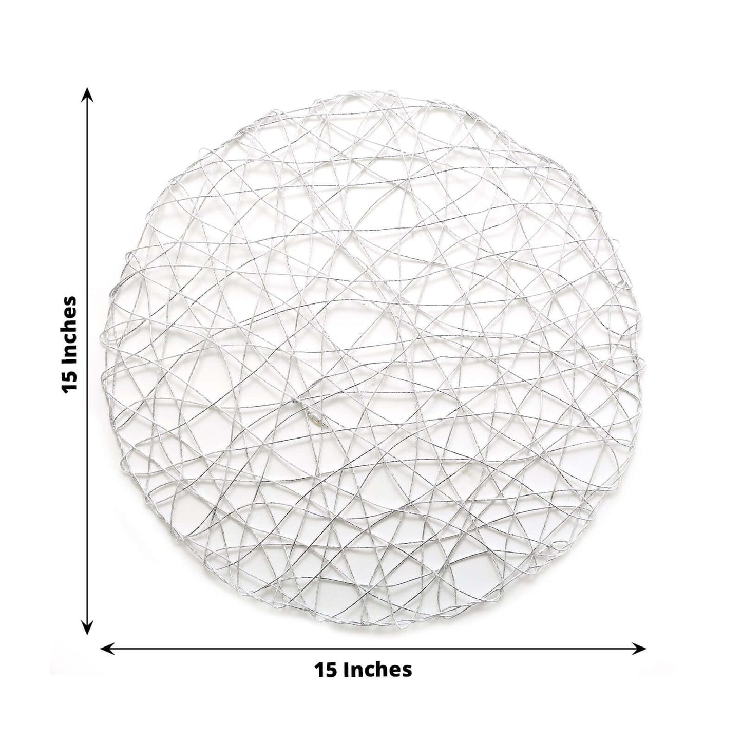 6 - Pack Table Placemats Woven Fiber Design Silver Round - Disposable Mats for Dining and Events 15" - Linen Luxes