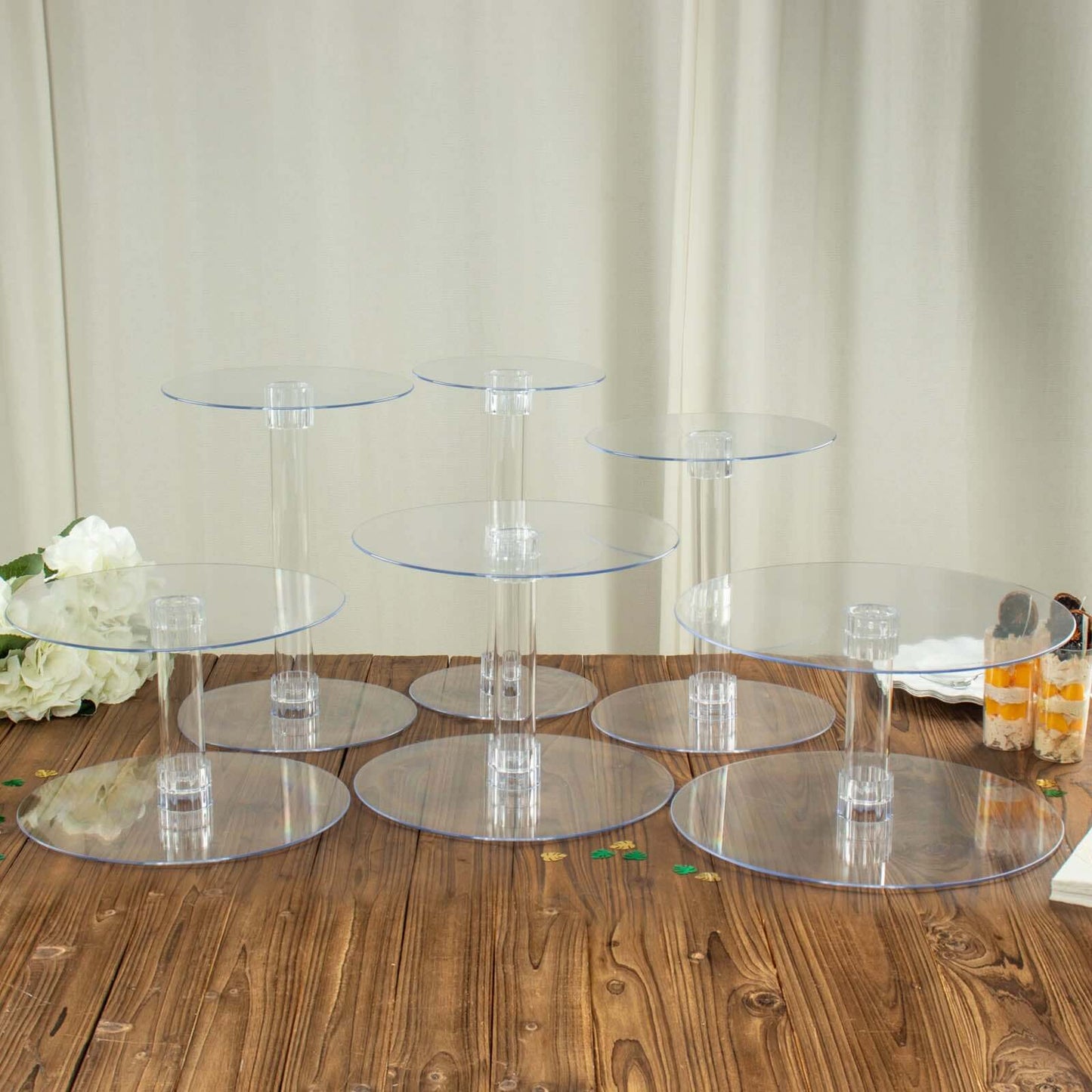 6 - Tier Acrylic Cake Stand Set Clear - Assorted Sizes for Buffet Party Tables - Linen Luxes