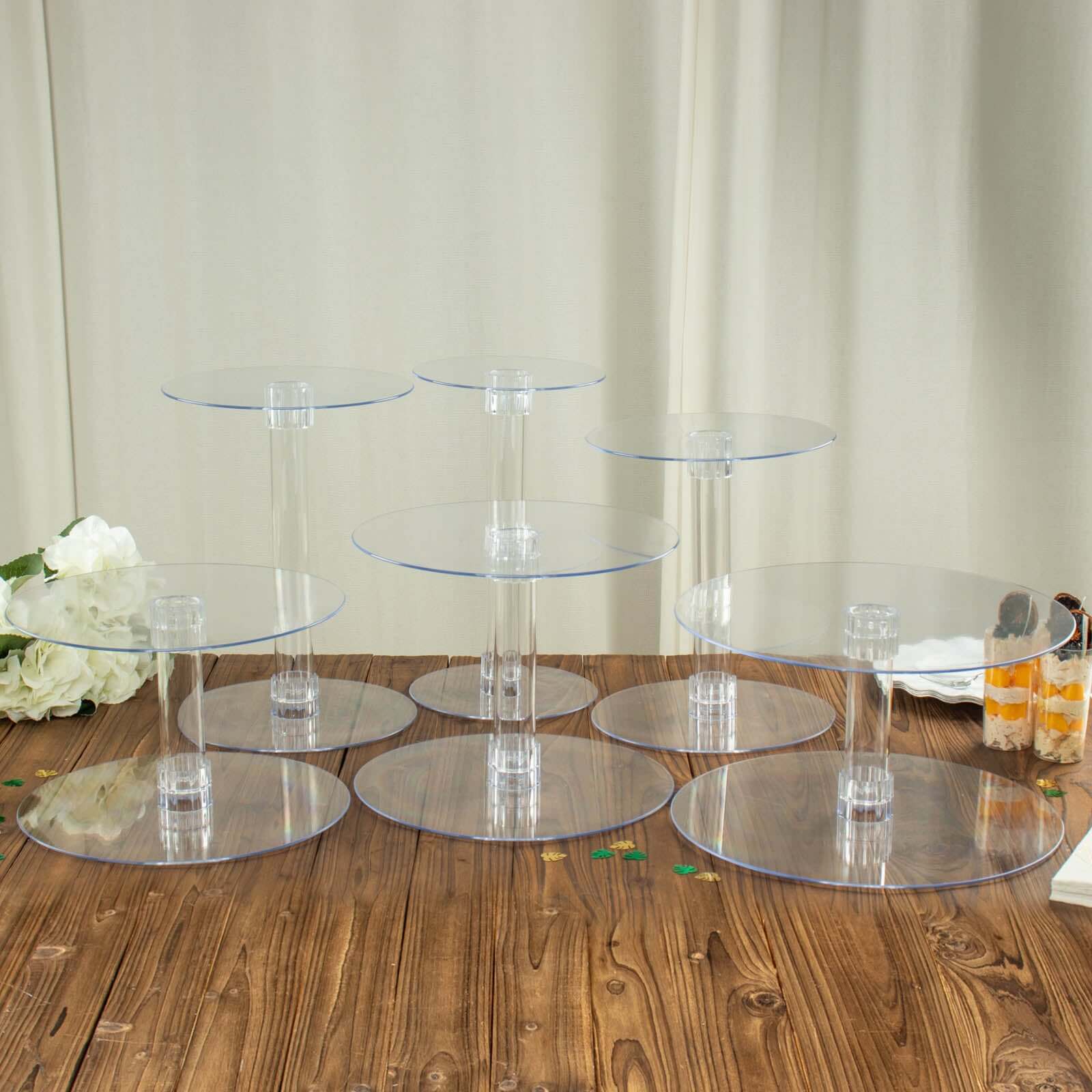 6 - Tier Acrylic Cake Stand Set Clear - Assorted Sizes for Buffet Party Tables - Linen Luxes