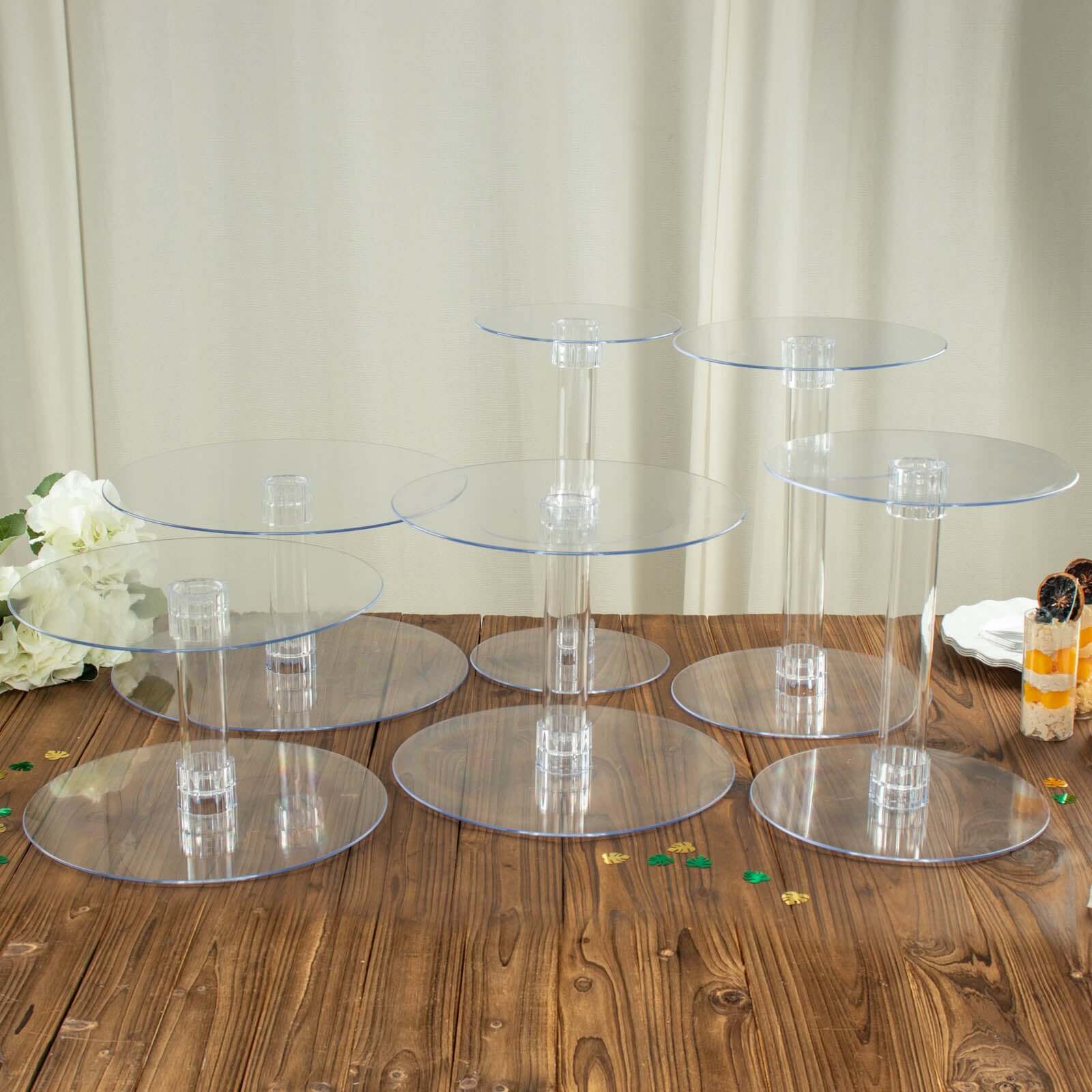 6 - Tier Acrylic Cake Stand Set Clear - Assorted Sizes for Buffet Party Tables - Linen Luxes