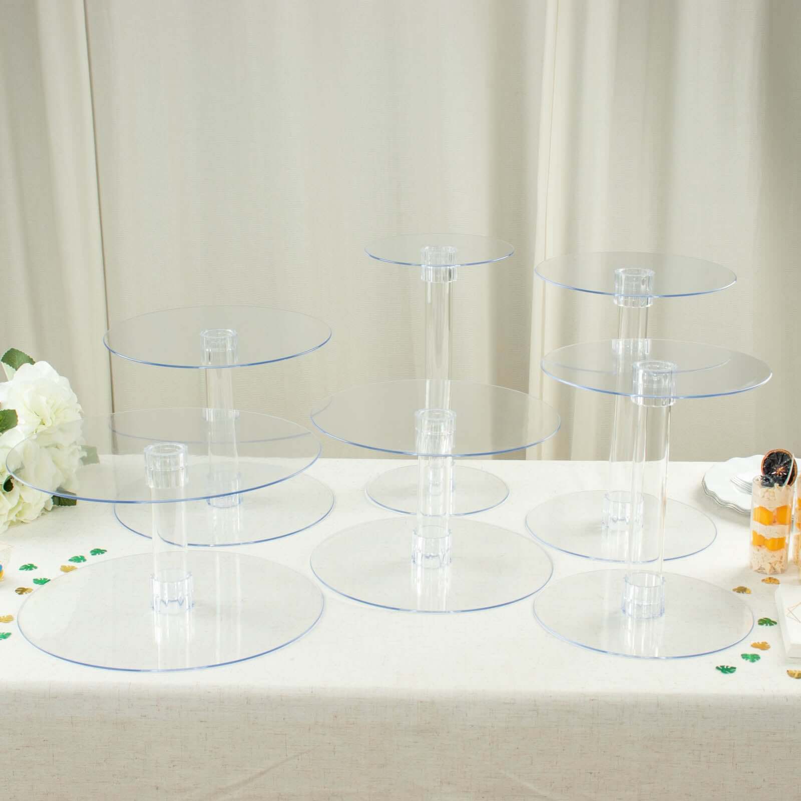 6 - Tier Acrylic Cake Stand Set Clear - Assorted Sizes for Buffet Party Tables - Linen Luxes