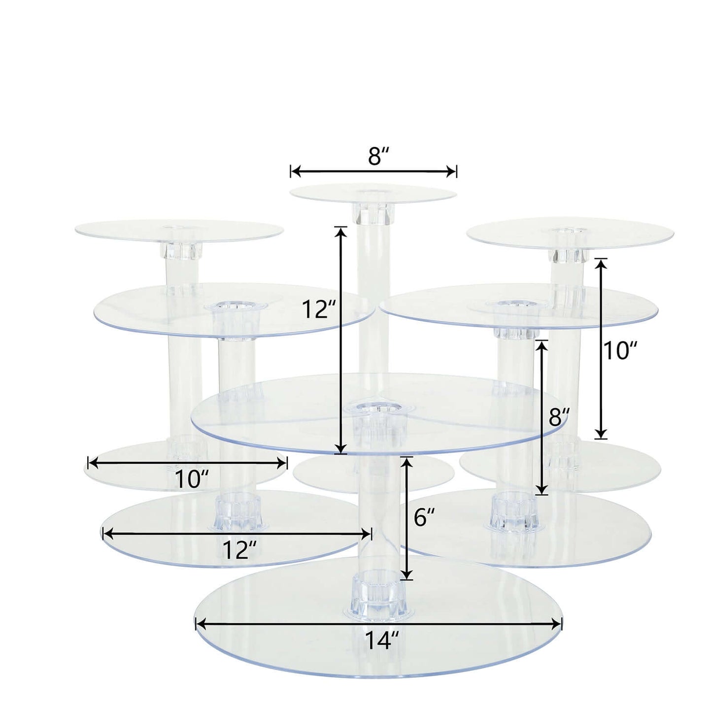 6 - Tier Acrylic Cake Stand Set Clear - Assorted Sizes for Buffet Party Tables - Linen Luxes