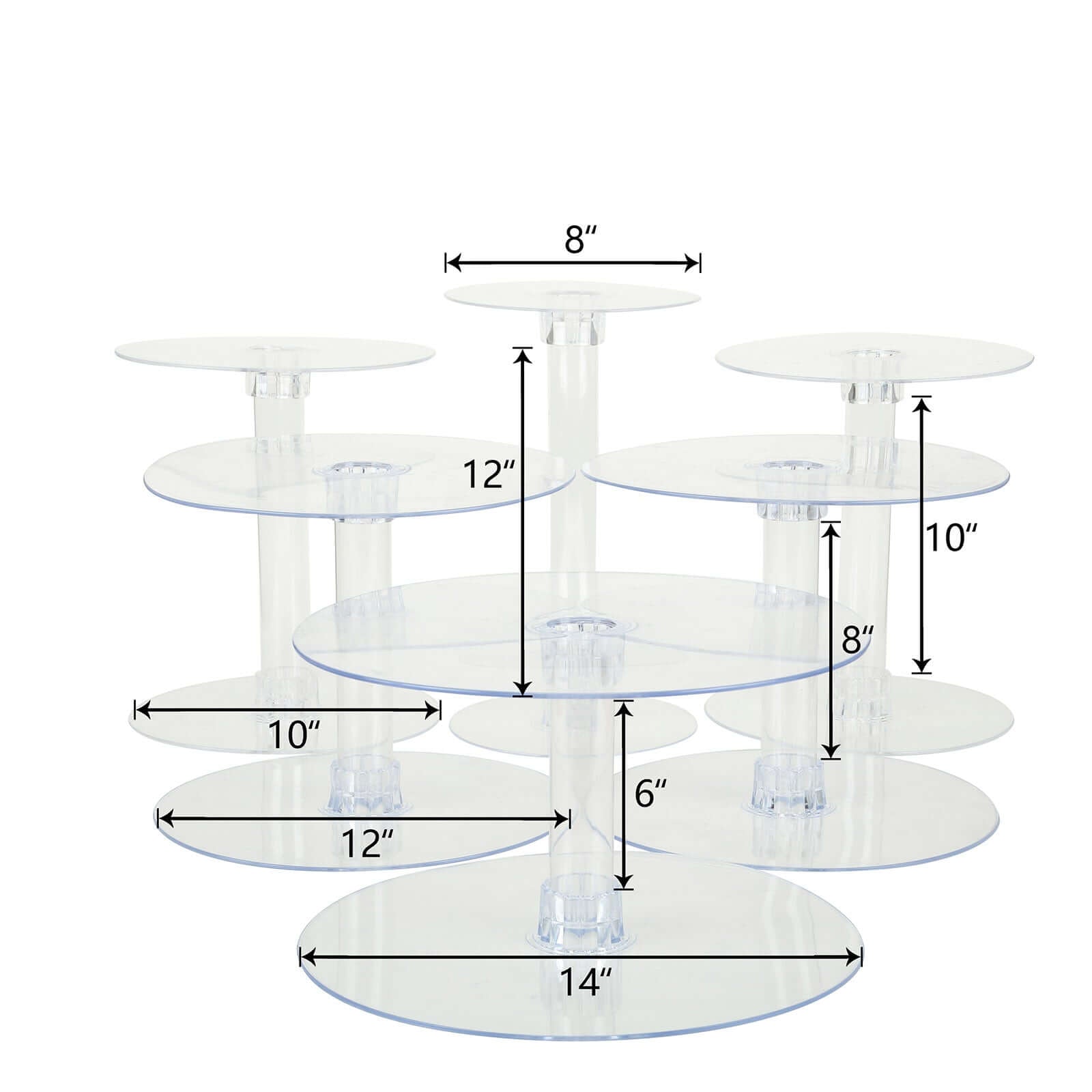 6 - Tier Acrylic Cake Stand Set Clear - Assorted Sizes for Buffet Party Tables - Linen Luxes