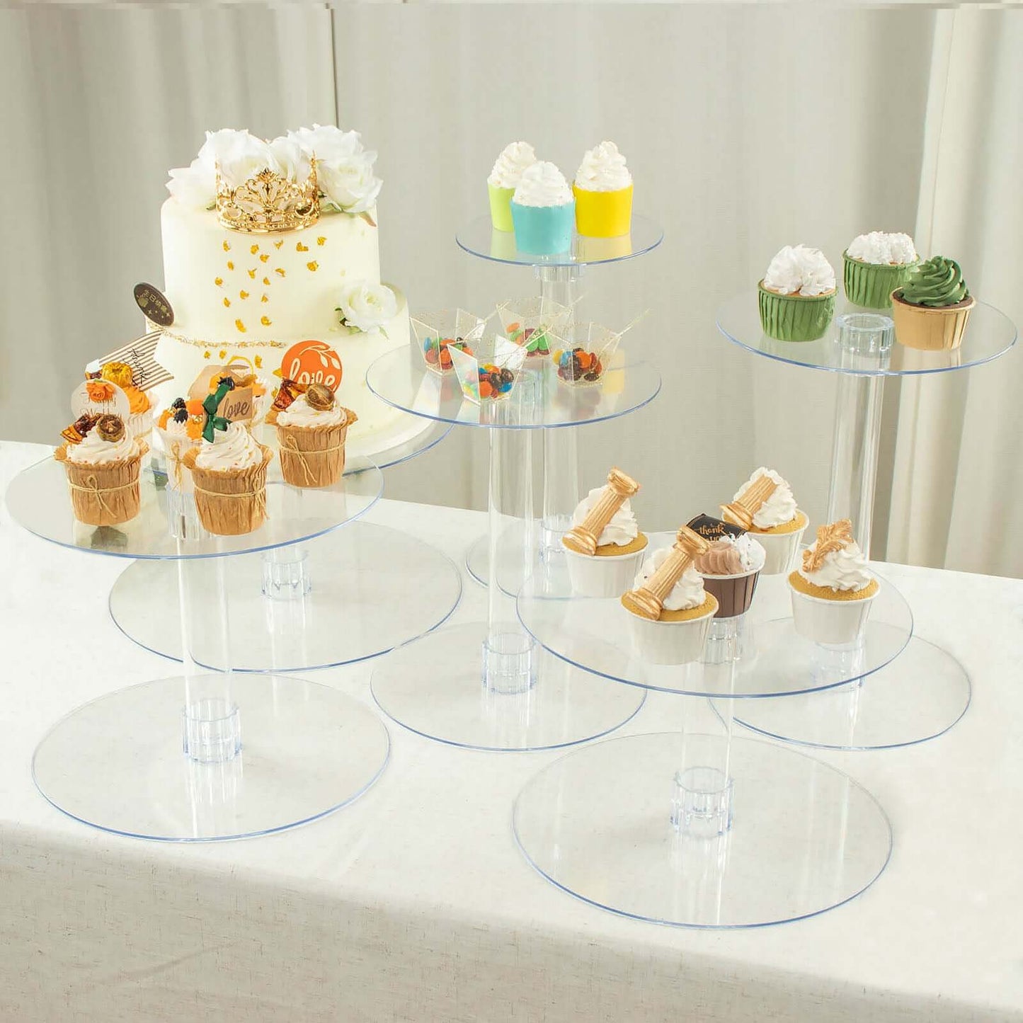 6 - Tier Acrylic Cake Stand Set Clear - Assorted Sizes for Buffet Party Tables - Linen Luxes