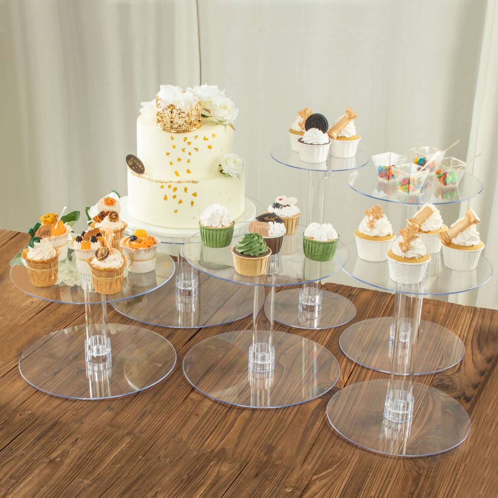 6 - Tier Acrylic Cake Stand Set Clear - Assorted Sizes for Buffet Party Tables - Linen Luxes