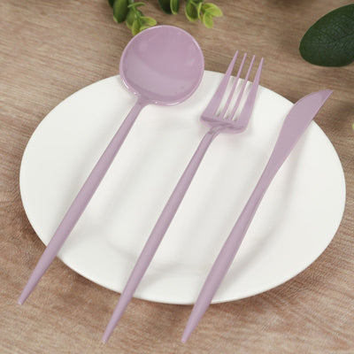 60 Pack Plastic Silverware Set, Lavender Lilac Heavy Duty Disposable Sleek Utensil Cutlery