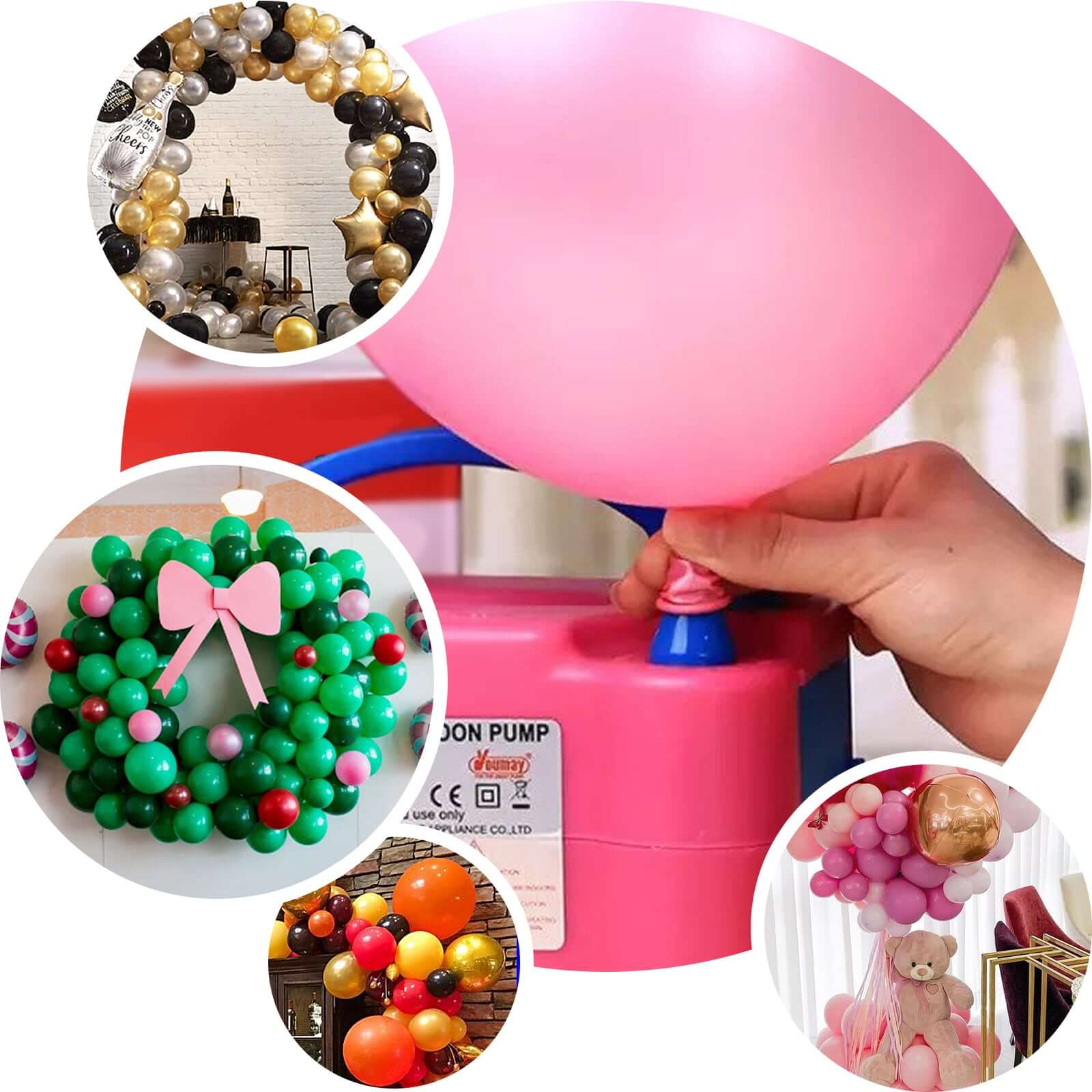 600W Hot Pink Dual Nozzle Electric Balloon Pump, Balloon Inflator, Blow Up Machine - Linen Luxes