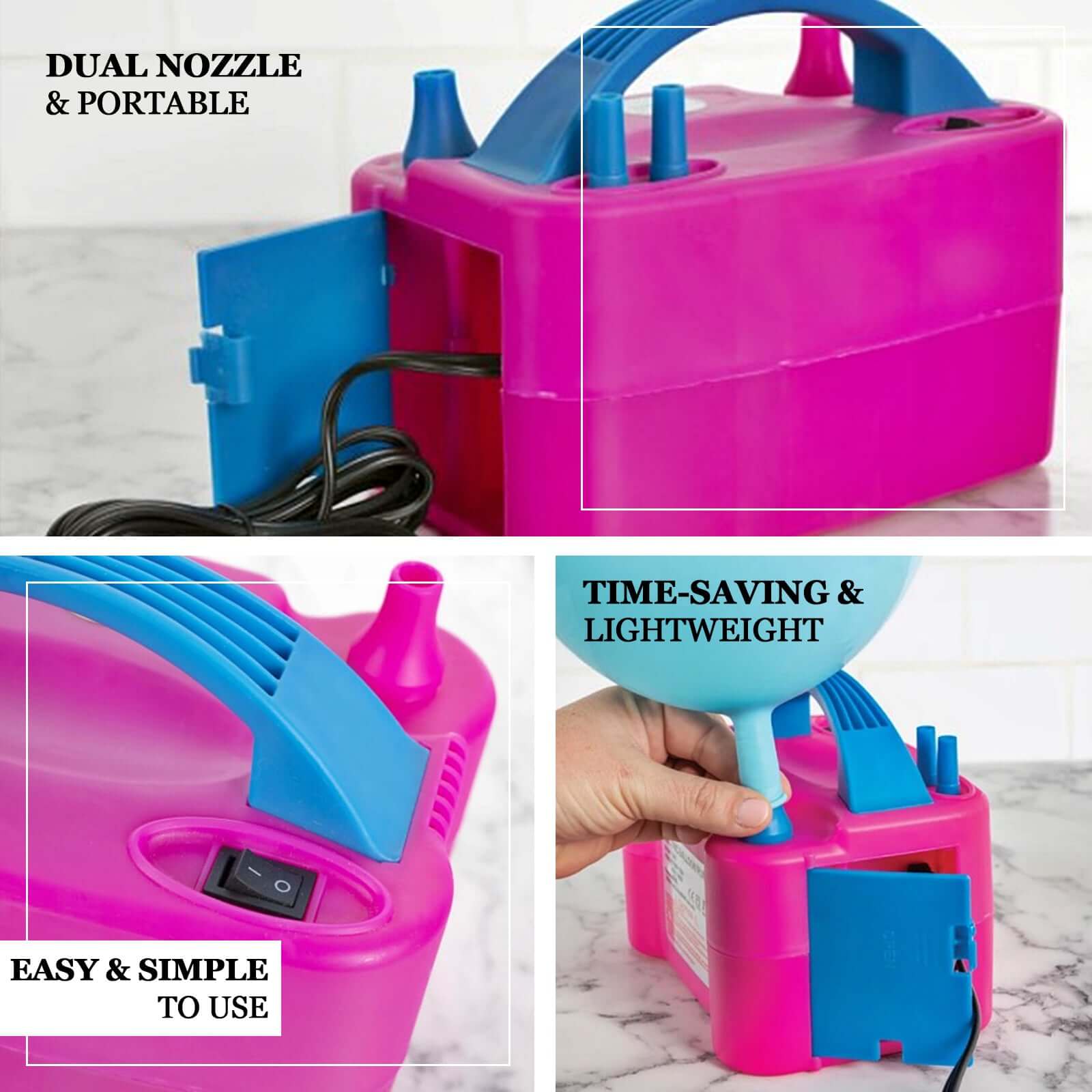 600W Hot Pink Dual Nozzle Electric Balloon Pump, Balloon Inflator, Blow Up Machine - Linen Luxes