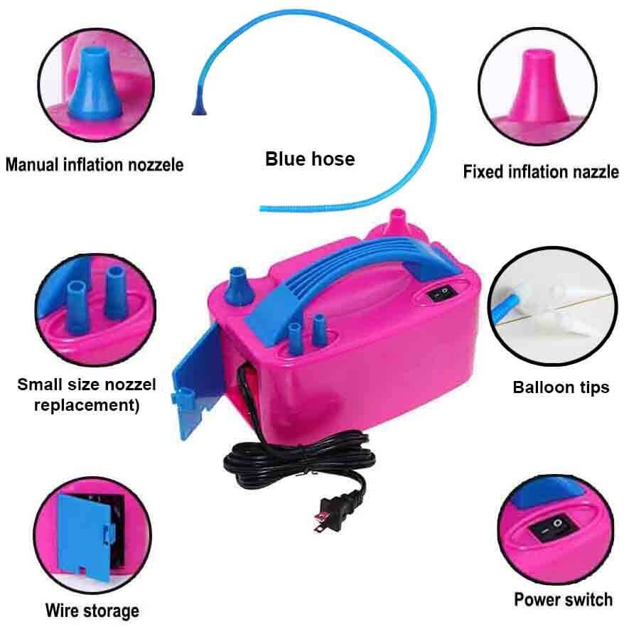600W Hot Pink Dual Nozzle Electric Balloon Pump, Balloon Inflator, Blow Up Machine - Linen Luxes