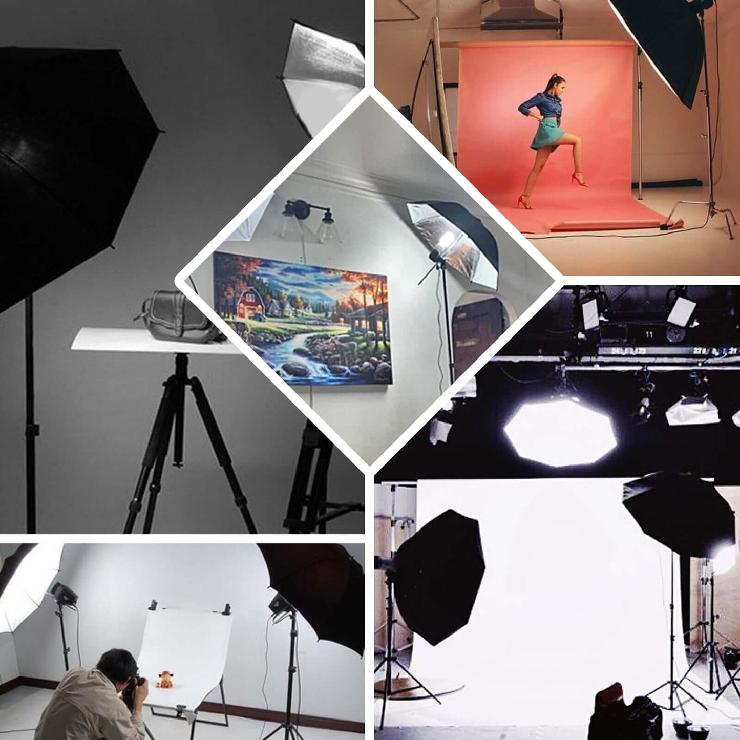 600W Professional Photography Video Studio Continuous Light Kit With Umbrellas - Linen Luxes