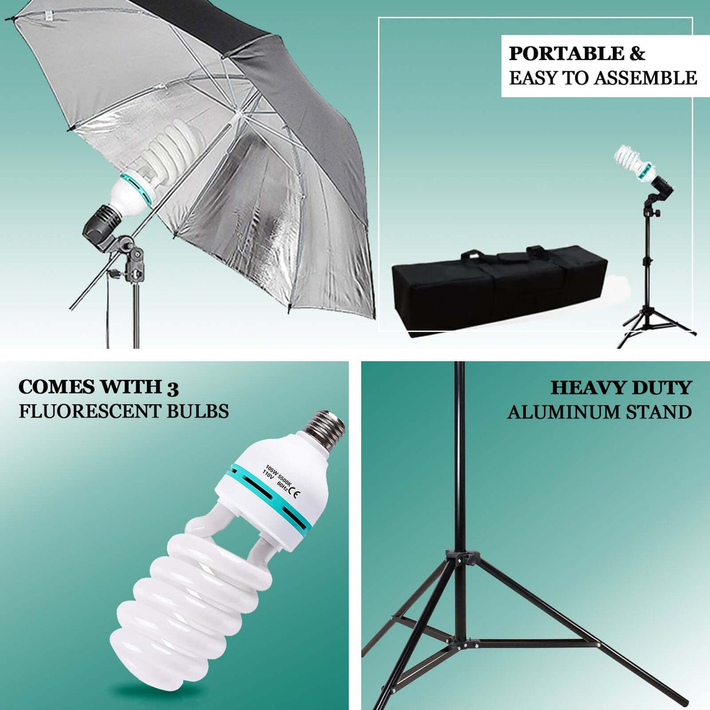 600W Professional Photography Video Studio Continuous Light Kit With Umbrellas - Linen Luxes