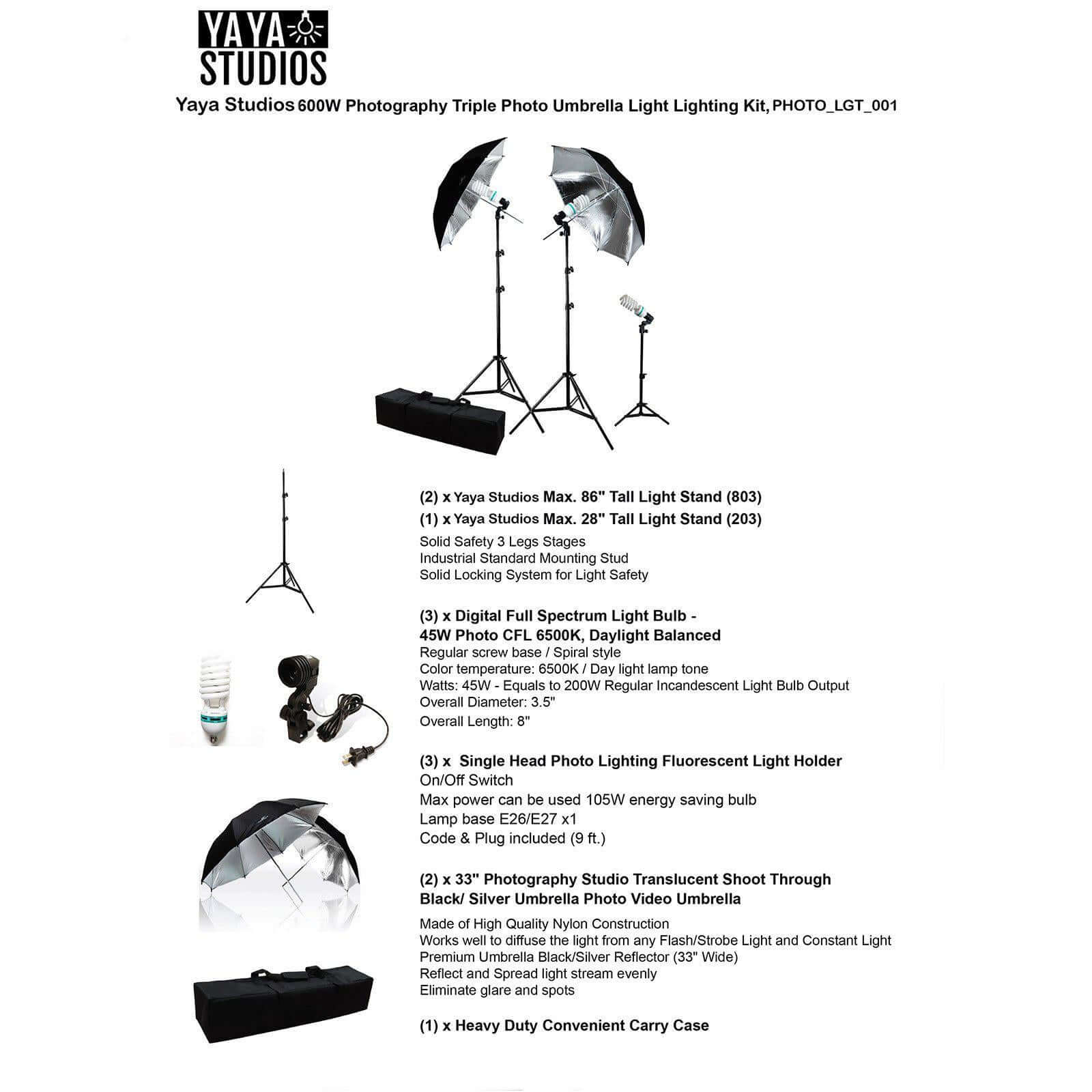 600W Professional Photography Video Studio Continuous Light Kit With Umbrellas - Linen Luxes