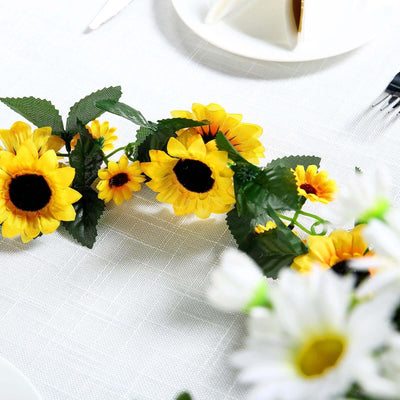 6.5ft Artificial Silk Sunflower Table Garland, Flower Vine Chain - Linen Luxes