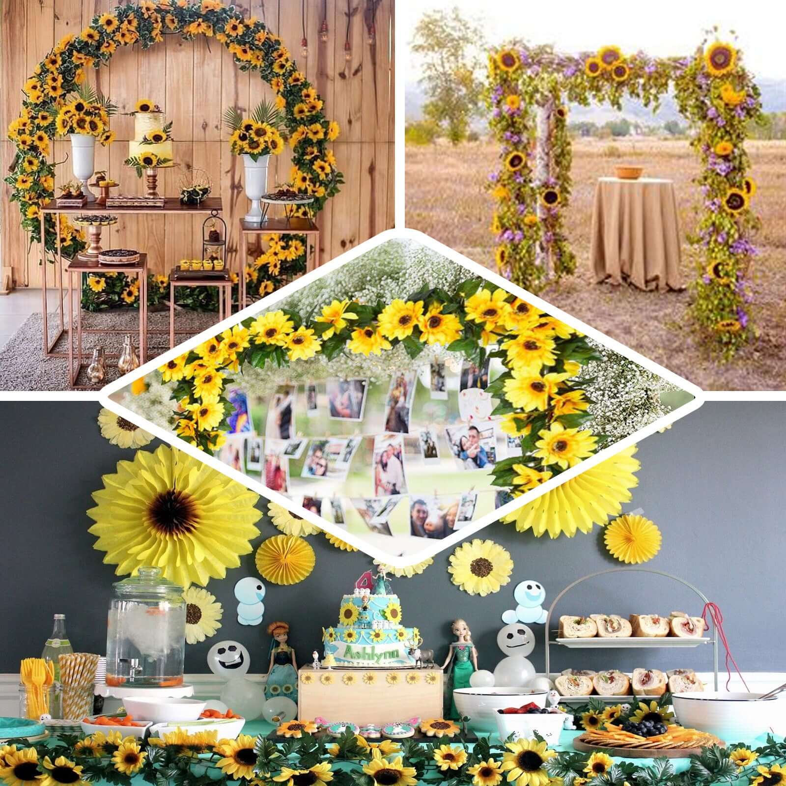 6.5ft Artificial Silk Sunflower Table Garland, Flower Vine Chain - Linen Luxes