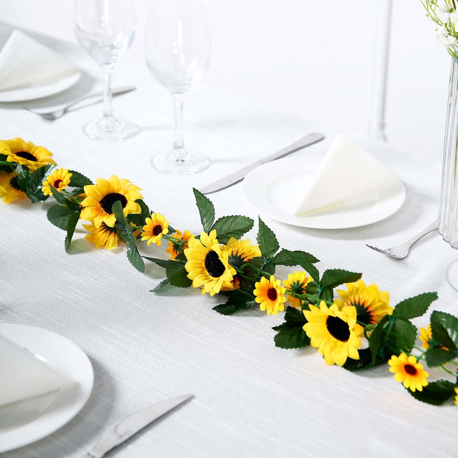 6.5ft Artificial Silk Sunflower Table Garland, Flower Vine Chain - Linen Luxes
