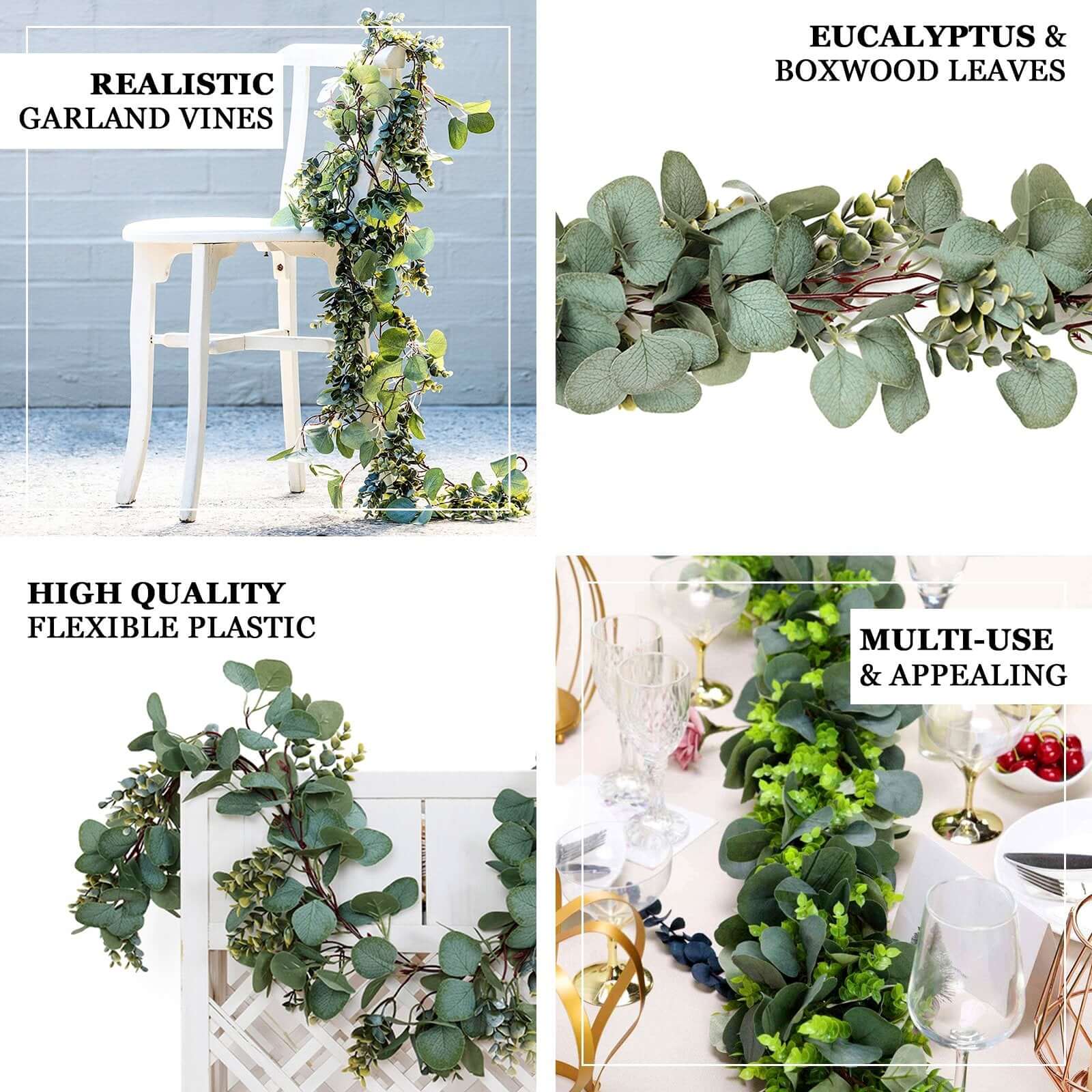 6.5ft Frosted Green Artificial Silk Eucalyptus Leaf Garland Vine - Linen Luxes