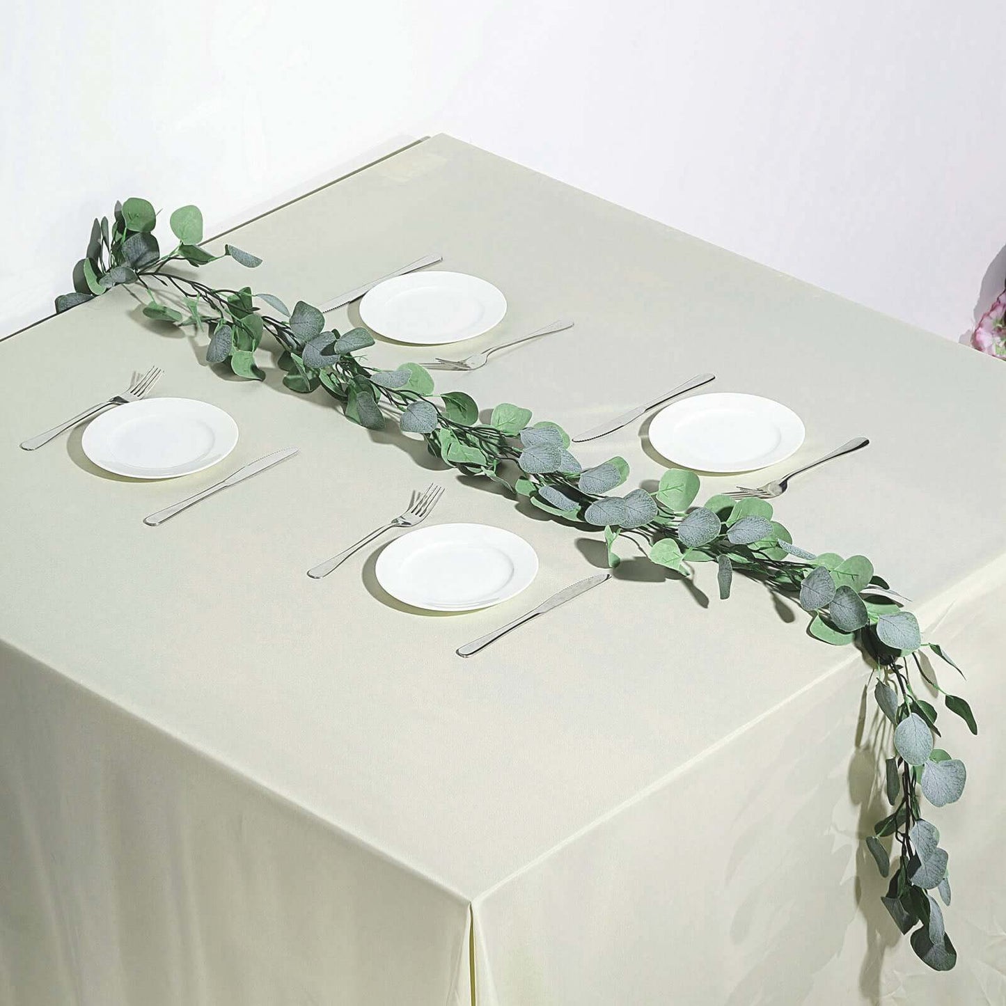 6.5ft Frosted Green Artificial Silk Eucalyptus Leaf Garland Vine - Linen Luxes