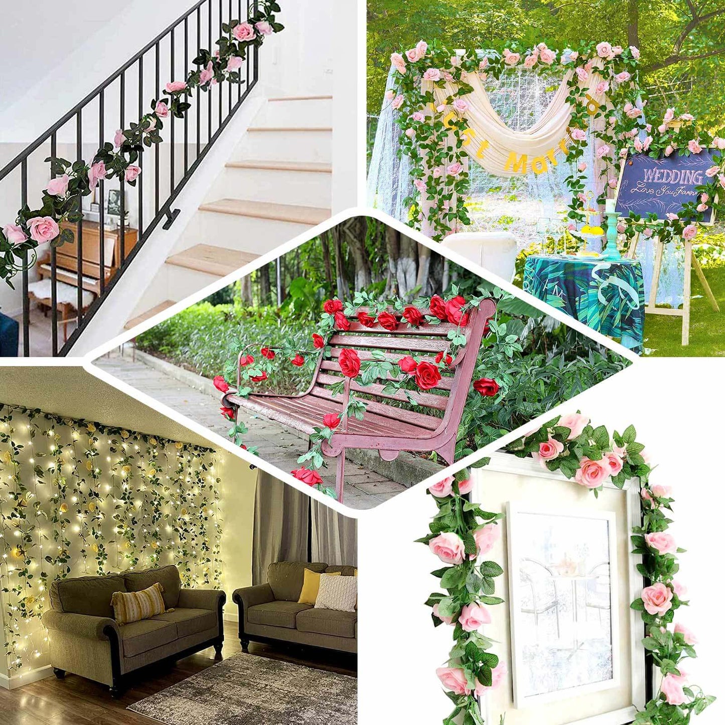 6ft 20 Blush Artificial Silk Roses Flower Garland Vine - Linen Luxes