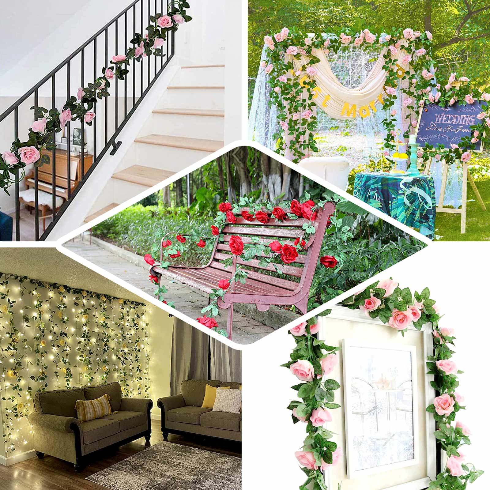 6ft 20 Blush Artificial Silk Roses Flower Garland Vine - Linen Luxes