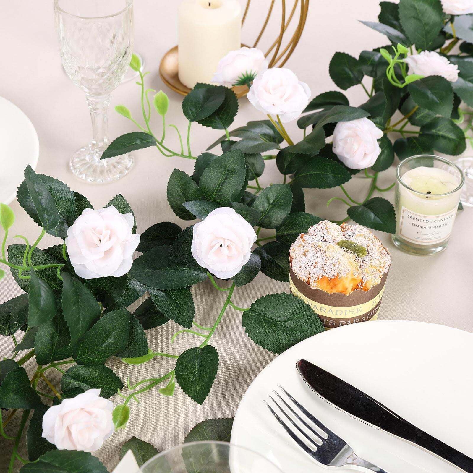 6ft 20 Blush Artificial Silk Roses Flower Garland Vine - Linen Luxes