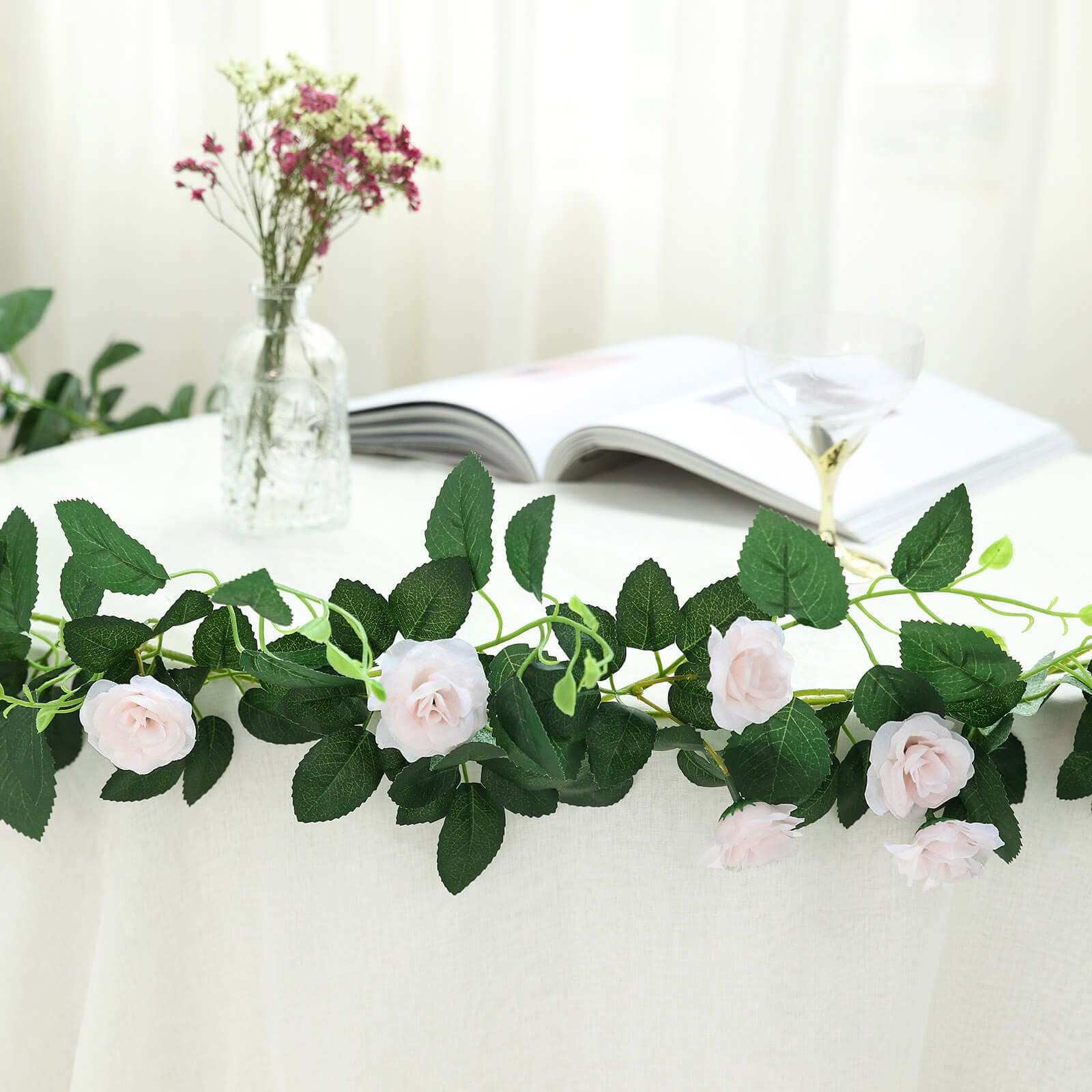 6ft 20 Blush Artificial Silk Roses Flower Garland Vine - Linen Luxes