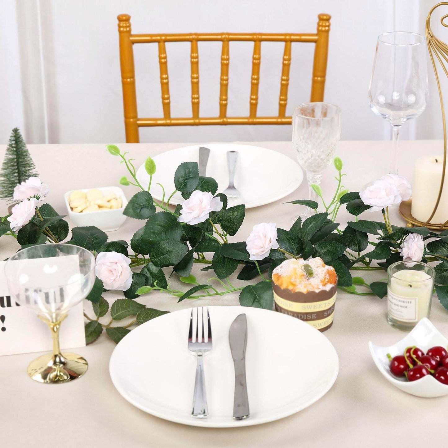 6ft 20 Blush Artificial Silk Roses Flower Garland Vine - Linen Luxes