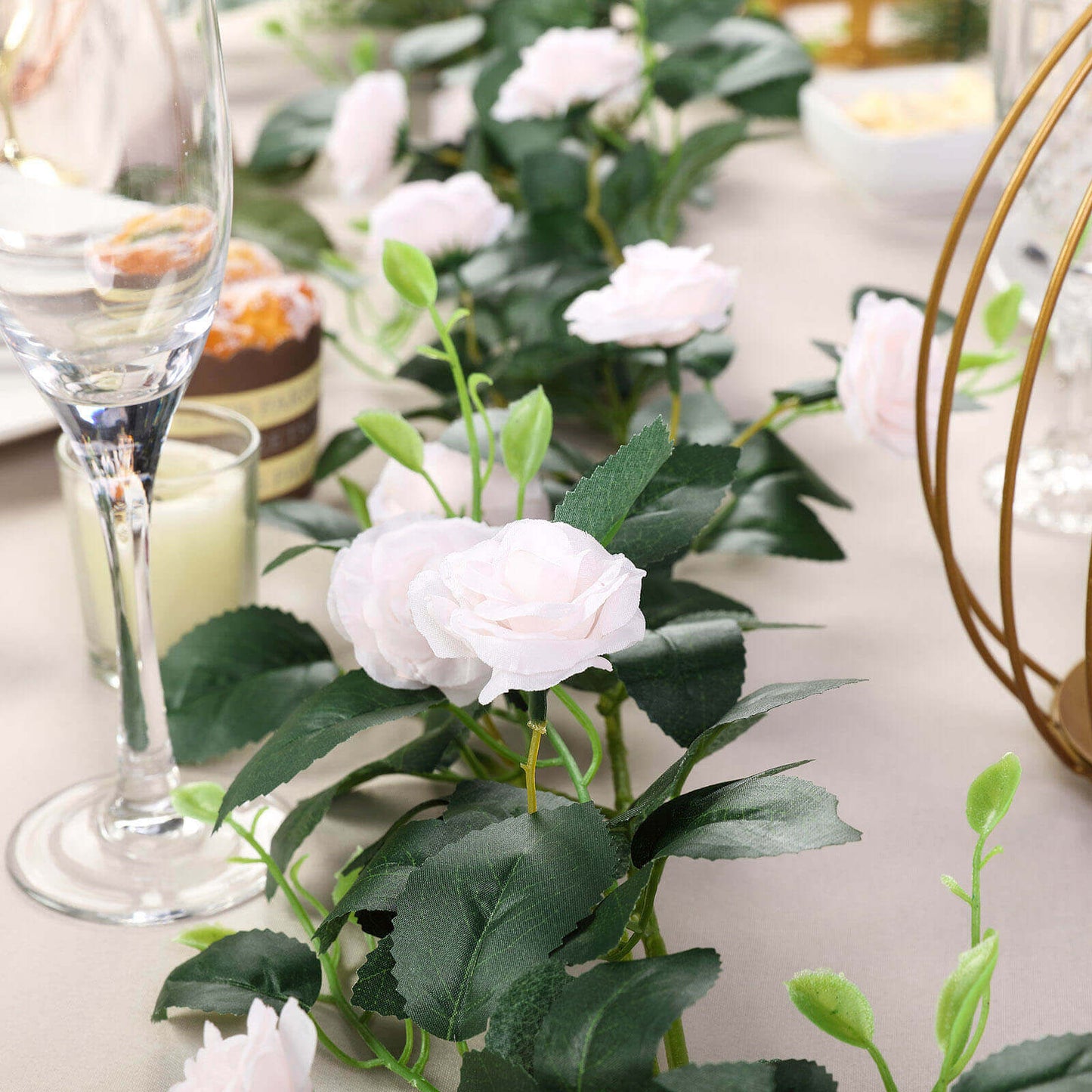 6ft 20 Blush Artificial Silk Roses Flower Garland Vine - Linen Luxes