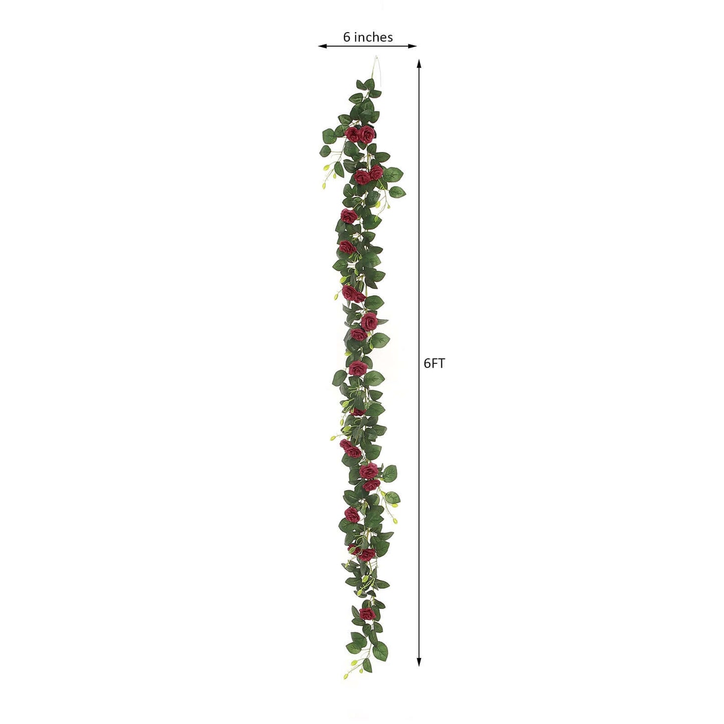 6ft 20 Burgundy Artificial Silk Roses Flower Garland, Hanging Vine - Linen Luxes