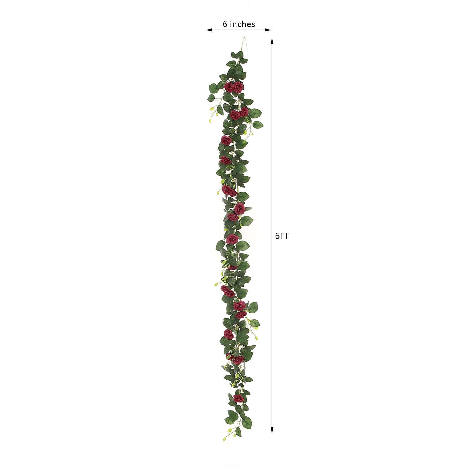 6ft 20 Burgundy Artificial Silk Roses Flower Garland, Hanging Vine - Linen Luxes