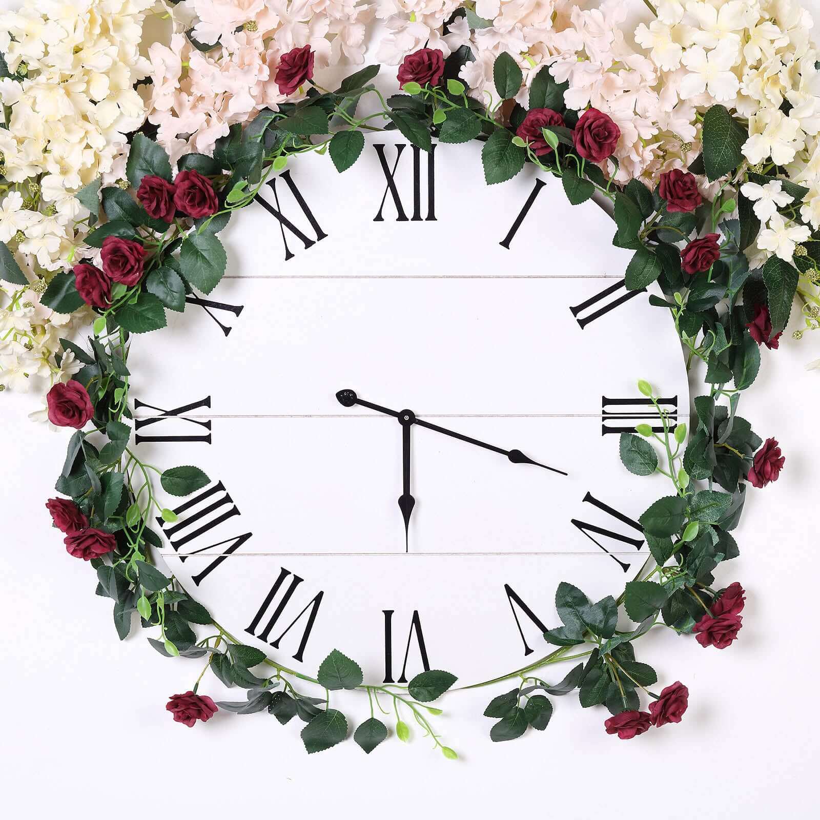 6ft 20 Burgundy Artificial Silk Roses Flower Garland, Hanging Vine - Linen Luxes