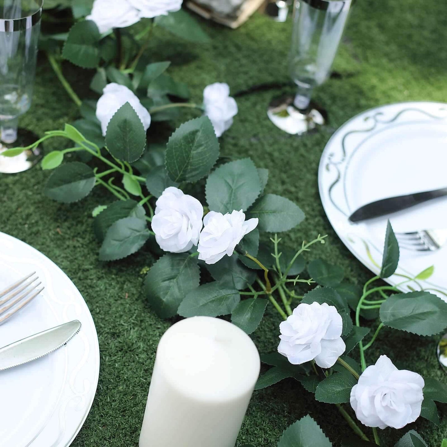 6ft 20 White Artificial Silk Roses Flower Garland, Hanging Vine - Linen Luxes