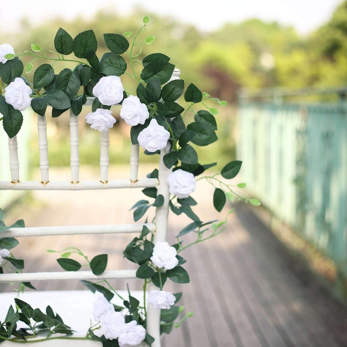 6ft 20 White Artificial Silk Roses Flower Garland, Hanging Vine - Linen Luxes